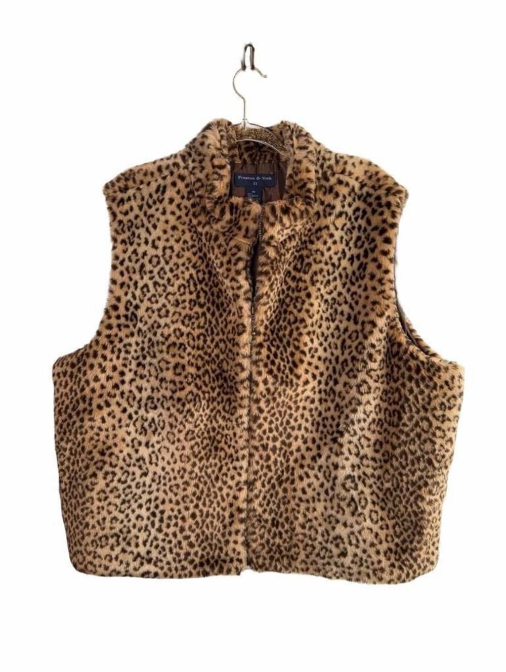 Preston & York Leopard Print Faux Fur Zip Vest Size 3X